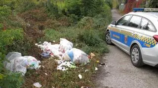 Śmieci porzucone przy ulicy Białowiejskiej