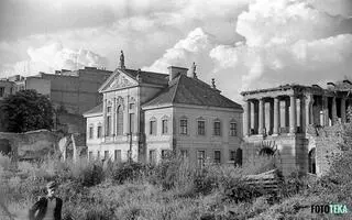 Na zdjęciu trawy porastające zrujnowany teren dawnego cyrku braci Staniewskich, zniszczonego we wrześniu 1939 roku