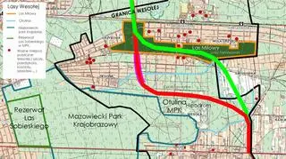 Dwa warianty przebiegu S17 przez Wesołą z 2018 roku