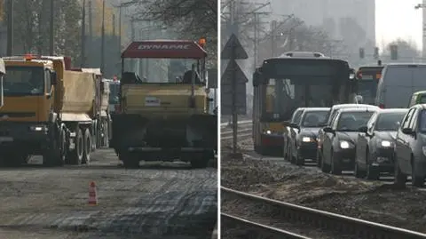 Powstańców Śląskich: w korkach czekają na nową nawierzchnię