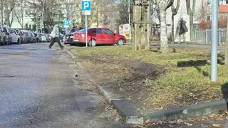 Zniszczone trawniki przy Langego