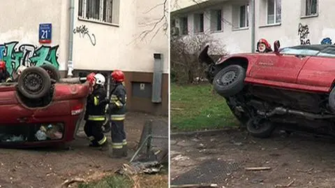 Obił się o barierkę, dwa drzewa i audi. Na koniec dachował