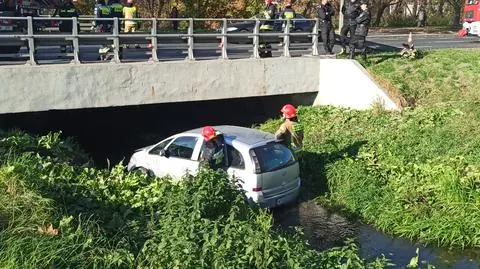 Auto wpadło do Potoku Służewieckiego 