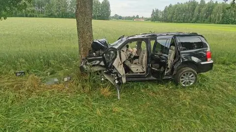 Auto na drzewie, kobieta nie żyje. Cztery osoby ranne, w tym dwoje dzieci