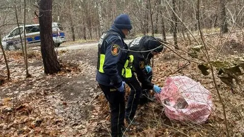 Tajemnicza torba porzucona przy leśnej drodze