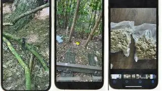 Zrzuty z ekranu telefonu pokazujące między innymi miejsca ukrycia narkotyków