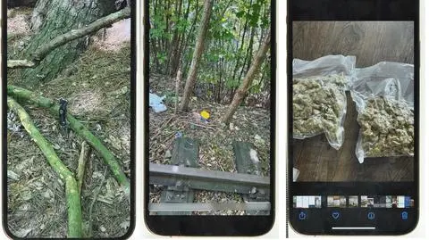 Zrzuty z ekranu telefonu pokazujące między innymi miejsca ukrycia narkotyków