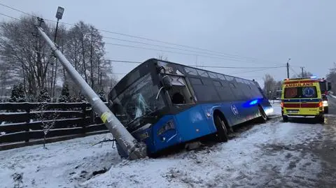 Autobus zjechał z drogi i uderzył w słup 