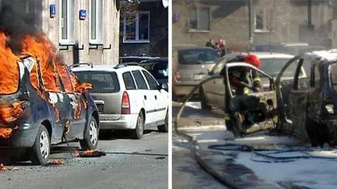 Płonące renault na Mokotowie