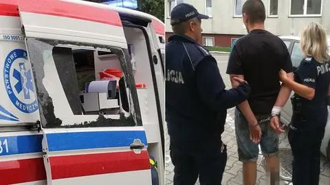 Przyjechali mu pomóc. Policja: uderzył ratowniczkę, wybił szybę w ambulansie