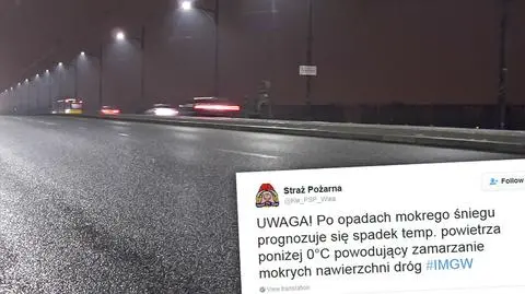 Ślisko na jezdniach, posypywarki w akcji. Straż ostrzega kierowców