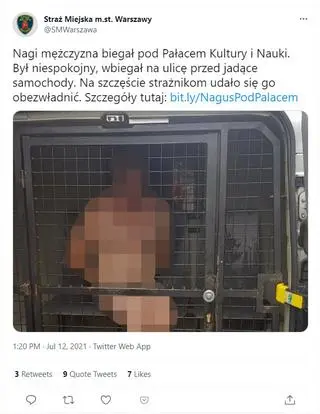 Skandaliczny tweet straży miejskiej (zdjęcie ocenzurowane przez redakcję tvnwarszawa.pl)