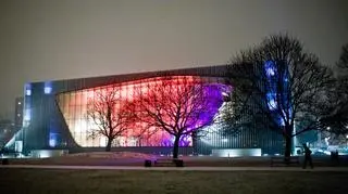 Budynek Muzeum Historii Żydów Polskich podczas chanuki