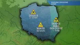 Warunki drogowe w poniedziałek