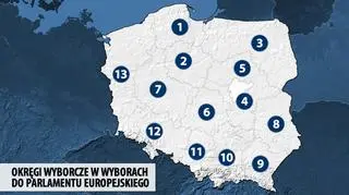 W wyborach do PE Polska podzielona jest na 13 okręgów