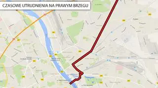 Utrudnienia na prawym brzegu