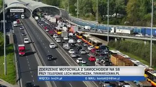 Zderzenie motocykla z samochodem na S8