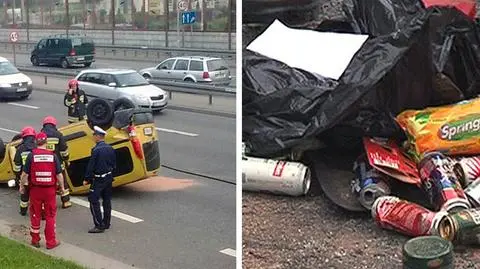 Samochód na dachu Pijany kierowca w szpitalu