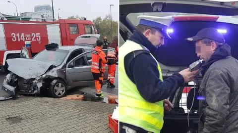 Wypadek na Mokotowie, kierowca pijany. Zobacz nagranie z momentu zderzenia