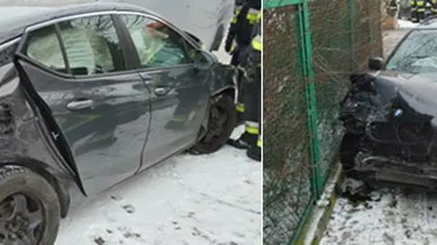 BMW wjechało w ogrodzenie, opel skasował słupki