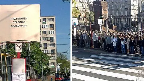 Targowa bez tramwajów, tłumy na przystankach