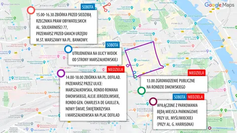 Przemarsze, zgromadzenia i zamknięta ulica. Weekendowe utrudnienia w Warszawie