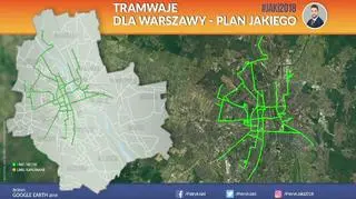 Trasa tramwajów proponowanych przez Jakiego 