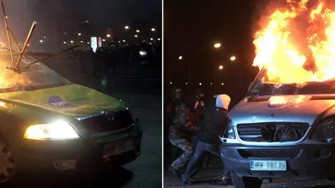 Wozy TVN podpalone podczas zamieszek