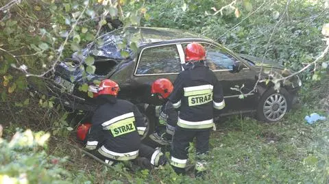 Audi w chaszczach przy Wybrzeżu Szczecińskim. Ruch wahadłowy i korek