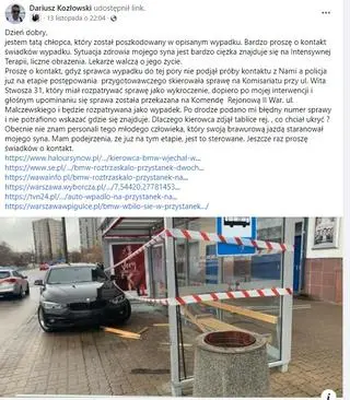 Ojciec poszkodowanego w wypadku chłopaka zamieścił wpis na Facebooku