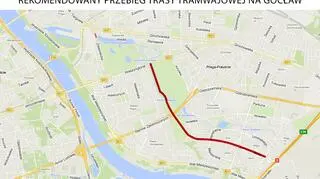 Rekomendowany przebieg trasy tramwajowej na Gocław