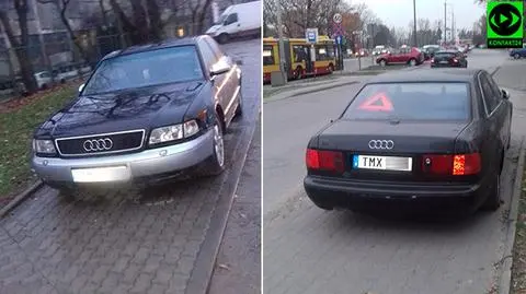 Porzucone audi blokuje chodnik na Jagiellońskiej