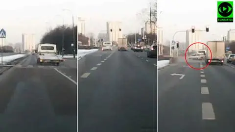 "Wariat w lawecie". Na czerwonym, przed ludźmi i w złym kierunku