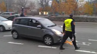 Interwencja straży miejskiej na ul. Emilii Plater fot. Lech Marcinczak/tvnwarszawa.pl