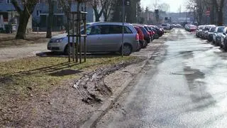 Zniszczone trawniki przy Langego