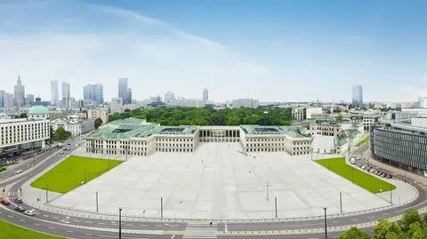 Zobacz wirtualny Pałac Saski na tle panoramy Warszawy