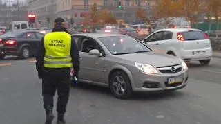 Interwencja straży miejskiej na ul. Emilii Plater fot. Lech Marcinczak/tvnwarszawa.pl