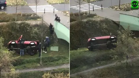 Dachowanie w Wilanowie. "Kierujący przetransportowany do szpitala"
