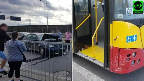 Wyprzedzał samochód, uderzył w autobus. Jedna osoba ranna