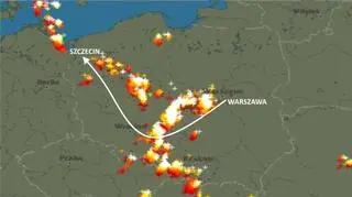 Burze we wtorek 6 czerwca i trasa samolotu Warszawa - Szczecin