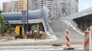 Remontowana łącznica z Trasy AK na Wisłostradę w kierunku centrum.