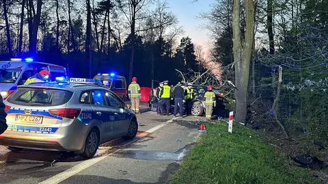 Auto roztrzaskane na drzewie. Jedna osoba nie żyje, druga w ciężkim stanie 