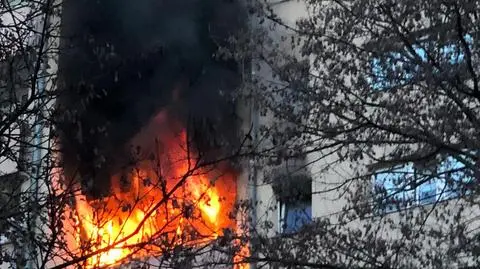 Pożar mieszkania na szóstym piętrze. Płomienie wychodziły na zewnątrz budynku