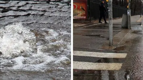 Pękła rura, woda na Górczewskiej