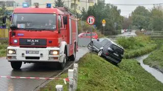 Auto zsunęło się z drogi