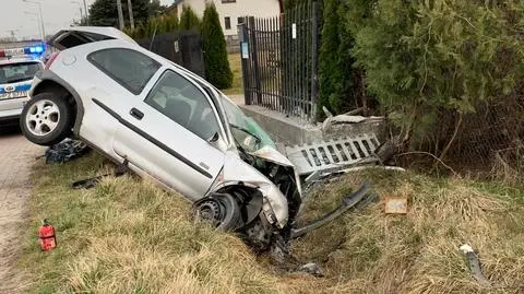 Wypadł z jezdni, zjechał do rowu, uderzył w ogrodzenie. Dwie osoby ranne