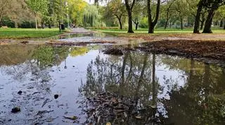 Woda z pękniętej rury wleciała do parku Szustrów i parku Promenada