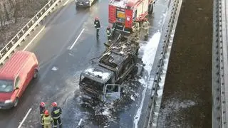 Pożar auta ciężarowego na Wisłostradzie