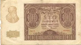 Awers banknotu o nominale 100 złotych z 1 marca 1940 roku, wydanego przez Bank Emisyjny