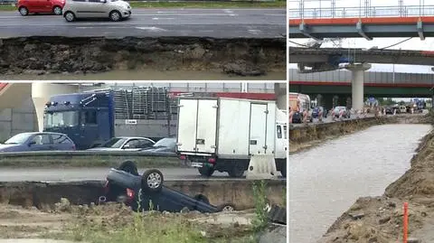 Wielka dziura na budowie S2. Samochód dachował w rowie